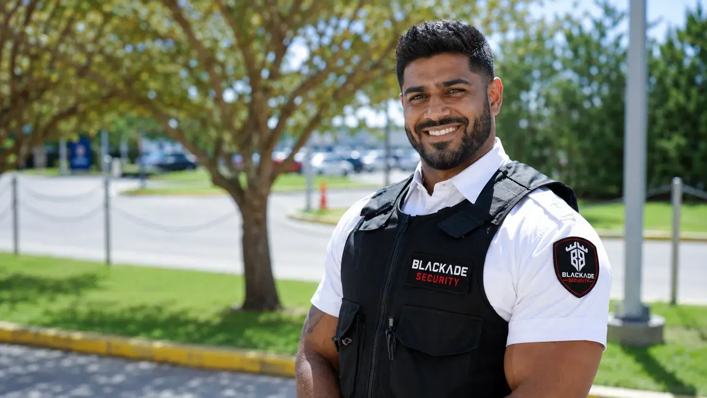 Blackade Security guard in branded uniform on post